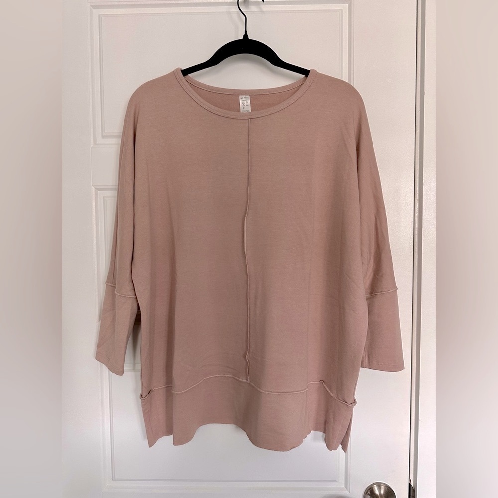 Spanx Oversized 3/4 Sleeves Pullover Sweater, Beige | Size Medium